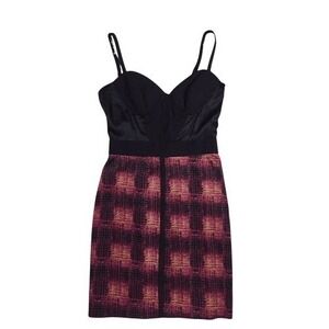 Bebe Black Bustier Spaghetti Strap Pink Plaid Bodycon Dress Size Small